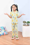 Soft & Comfy Pista Green Cartoon Print Night Suit Set for Girls