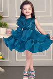 فستان أزرق مخضر مزين بفيونكة وترتر للبنات