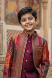 Maroon Premium Brocade Indo Western Suit Set For Boys