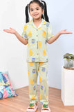 Soft & Comfy Pista Green Cartoon Print Night Suit Set for Girls