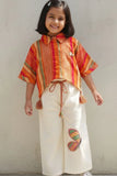Vibrant Orange & Ivory Butterfly Embroidered Set For Girls