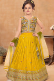 Mustard Yellow Embroidered Lehenga Choli Set For Girls
