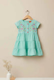 Elegant Turquoise Hakoba And Embroidered Frock For Girls