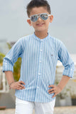 Sky Blue Striped Shirt With White Pant Set For Boys