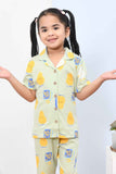 Soft & Comfy Pista Green Cartoon Print Night Suit Set for Girls