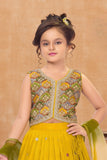 Mustard Yellow Embroidered Lehenga Choli Set For Girls