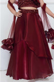 Maroon Organza Lehenga Choli And Dupatta For Girls
