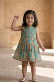 Teal Blue Bloom Sleeveless Floral Dress for Girls