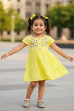Elegant Yellow Hakoba And Embroidered Frock For Girls