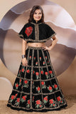 Black Embroidered Lehenga With Cape Top For Girls
