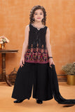 Black Sequin Embroidered Palazzo Set with Dupatta For Girls