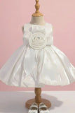 White Party Frock with Rosette Bow and Shimmer Layers For Girls