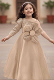 Fawn One-Shoulder Flower Appliqué Gown for Girls