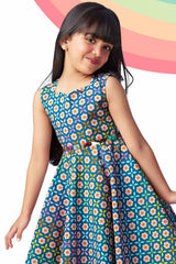 Stylish Multicolor Printed Summer Frock For Girls