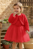 Red Party Wear Frock with Faux Fur Jacket For Girls