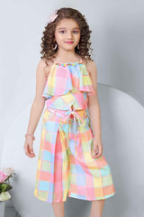 Stylish Multicolor Checked Printed Co Ord Set For Girls