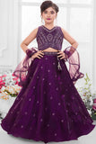 Deep Purple Embroidered Lehenga Choli Set for Girls