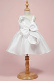 White Embellished Party Frock with Pleated Petal Bow For Girls