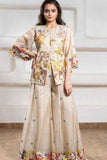 Elegant Beige Floral Embroidered Palazzo Set for Girls