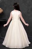Ivory Floral Sequin Party Wear Gown with Layered Flare For Girls