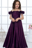 Dark Wine Embellished Off-Shoulder Party Gown For Girls