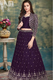 Deep Purple Embroidered Lehenga Choli With Jacket For Girls