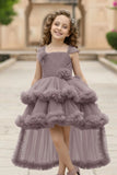 Mauve Pearl And Stone Work With Floral Embellished Tail Back Frock For Girls