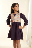 Violet Dress with Embroidered Beige Vest For Girls