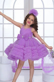 Lavender High-Low Tulle Party Frock with Oversized Bow For Girls