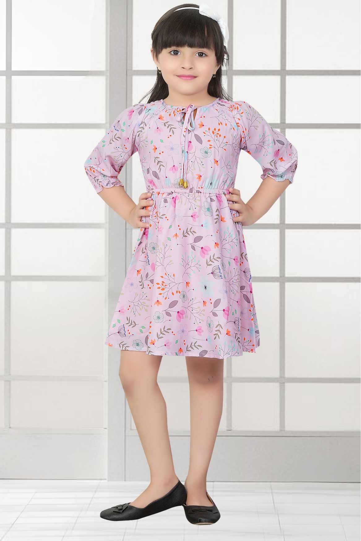 Stylish Pink Floral Printed Casual Frock For Girls - Lagorii Kids