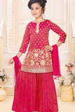 Elegant Rani Pink Sequins Embroidered Palazzo Set With Dupatta For Girls