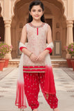Cream and Red Printed Patiala Suit with Dupatta For Girls