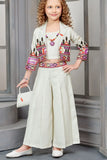Stylish Cream Co-Ord Set with Embroidered Overcoat & Palazzo Pants For Girls