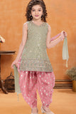 Pista Sleeveless Kurti with Foil-Print Pink Patiala And Dupatta For Girls