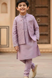 Mauve Embroidered Kurta Set with Nehru Jacket For Boys