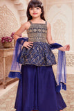 Navy Blue Embroidered Peplum Top Palazzo Set for Girls