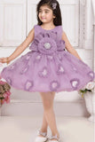 Lavender Floral Embellished Party Wear Frock With Sequin Detailing For Girls
