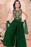Emerald Green Embroidered Crop Top with Palazzo for Girls