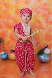 Red Striped Krishna Janmashtami Dhoti Set For Boys