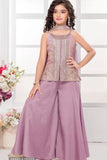 Mauve Embroidered Kurti with Palazzo and Dupatta For Girls