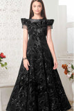 Embellished Black Gown with Fancy Sleeves For Girls