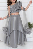Silver Organza Lehenga Choli And Dupatta For Girls
