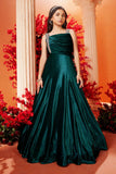 Designer Teal Shimmer Embellished Ballroom Gown For Girls