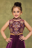 Plum Purple Embroidered Palazzo Set For Girls