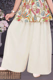 Cream Palazzo Set With Embroidered Multicolor Peplum Top For Girls