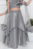 Silver Organza Lehenga Choli And Dupatta For Girls