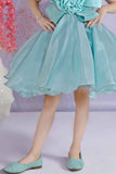Sea Green Floral Embellished Party Wear Frock For Girls