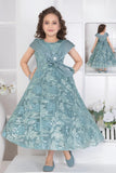Blue Sequins Embellished Party Gown For Girls
