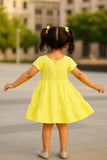 Elegant Yellow Hakoba And Embroidered Frock For Girls