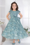 Blue Sequins Embellished Party Gown For Girls